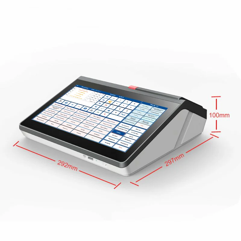 Flache Touchscreen-POS-Kasse mit Maßen 292x297x100mm