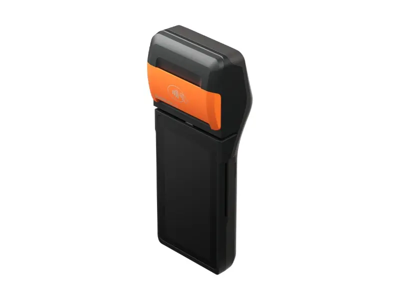 Schwarzes mobiles POS-Terminal mit NFC-Leser und Drucker