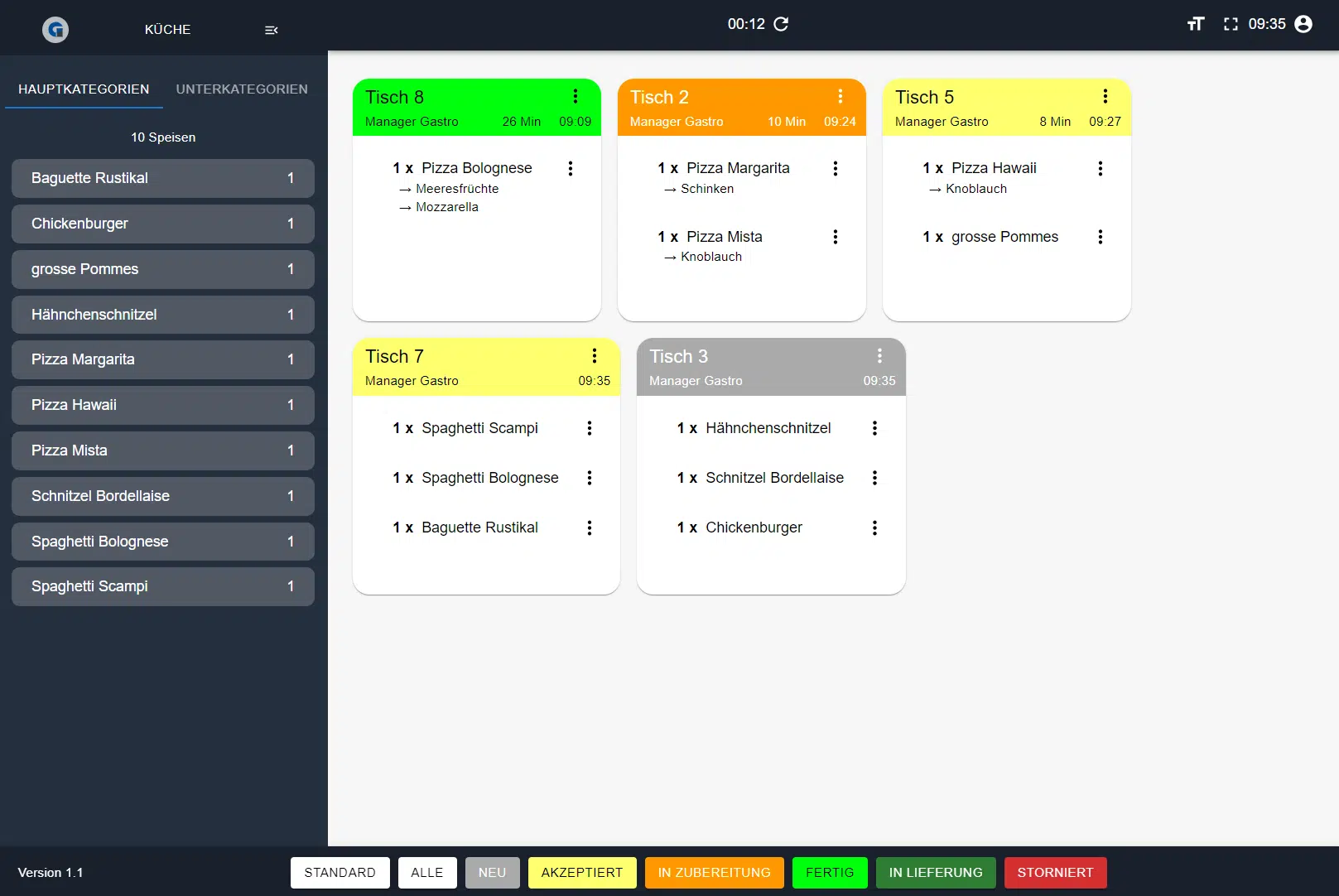 Bildschirm mit digitaler Küchenmonitor-Software und Tischbes