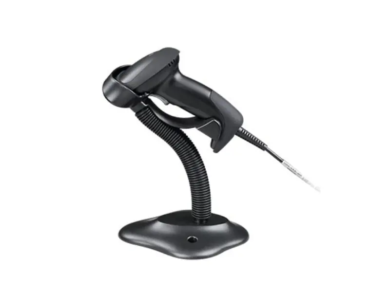 Schwarzer kabelgebundener Barcode-Scanner mit flexiblem Stan