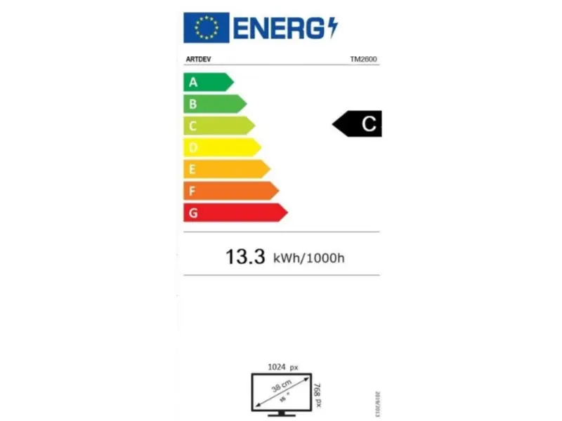 EU-Energielabel Klasse C, Verbrauch 13,3 kWh/1000h