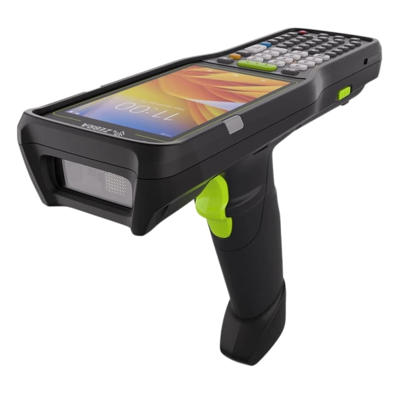 Robuster Zebra Handheld-Scanner mit Touchdisplay, Tastatur und Pistolengriff für Barcode-Erfassung im Lager und Handel