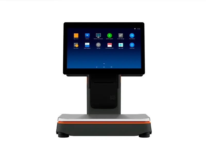 Moderne digitale Ladenwaage mit Touch-Display vorne