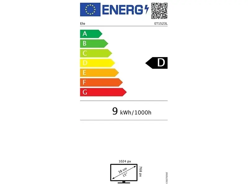Energieeffizienzlabel für Monitor, Klasse D, 9 kWh/1000h