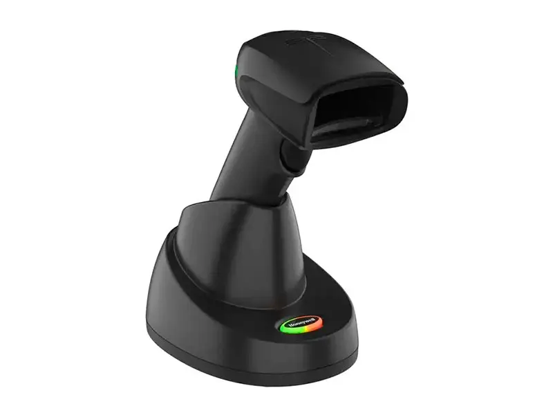 Schwarzer kabelloser Barcode-Scanner mit Ladestation