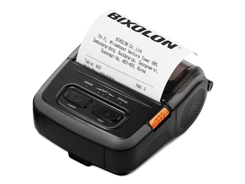 Mobiler Bondrucker Bixolon SPP-R310, 80mm, USB + RS232 + Bluetooth 5.0, schwarz Inkl. Netzteil, Netzkabel, Akku und Gürtelhalter, SPP-R310iaK5