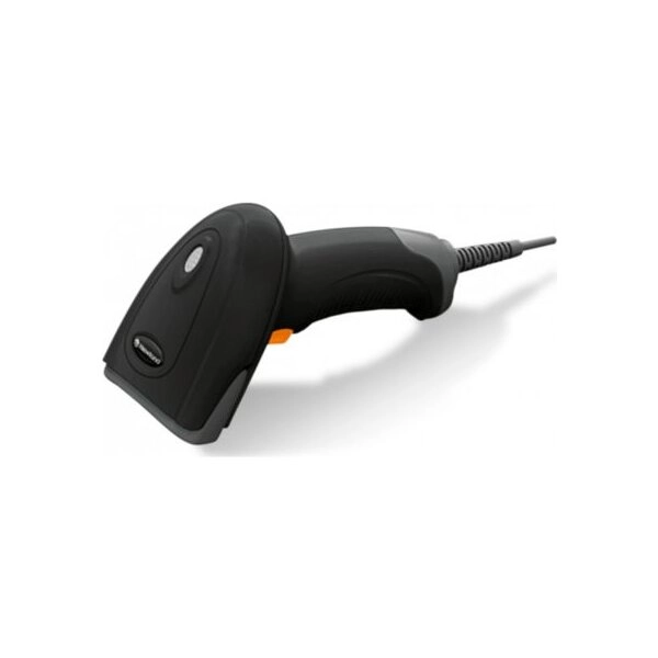 Schwarzer kabelgebundener Hand-Barcodescanner seitlich