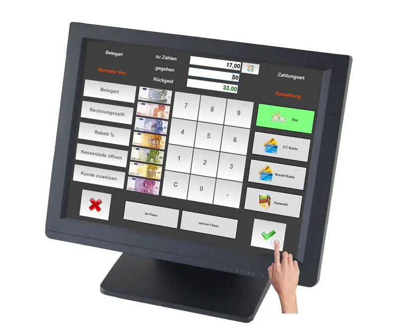 POS Touchscreen Monitor mit Kassensoftware für Zahlungen
