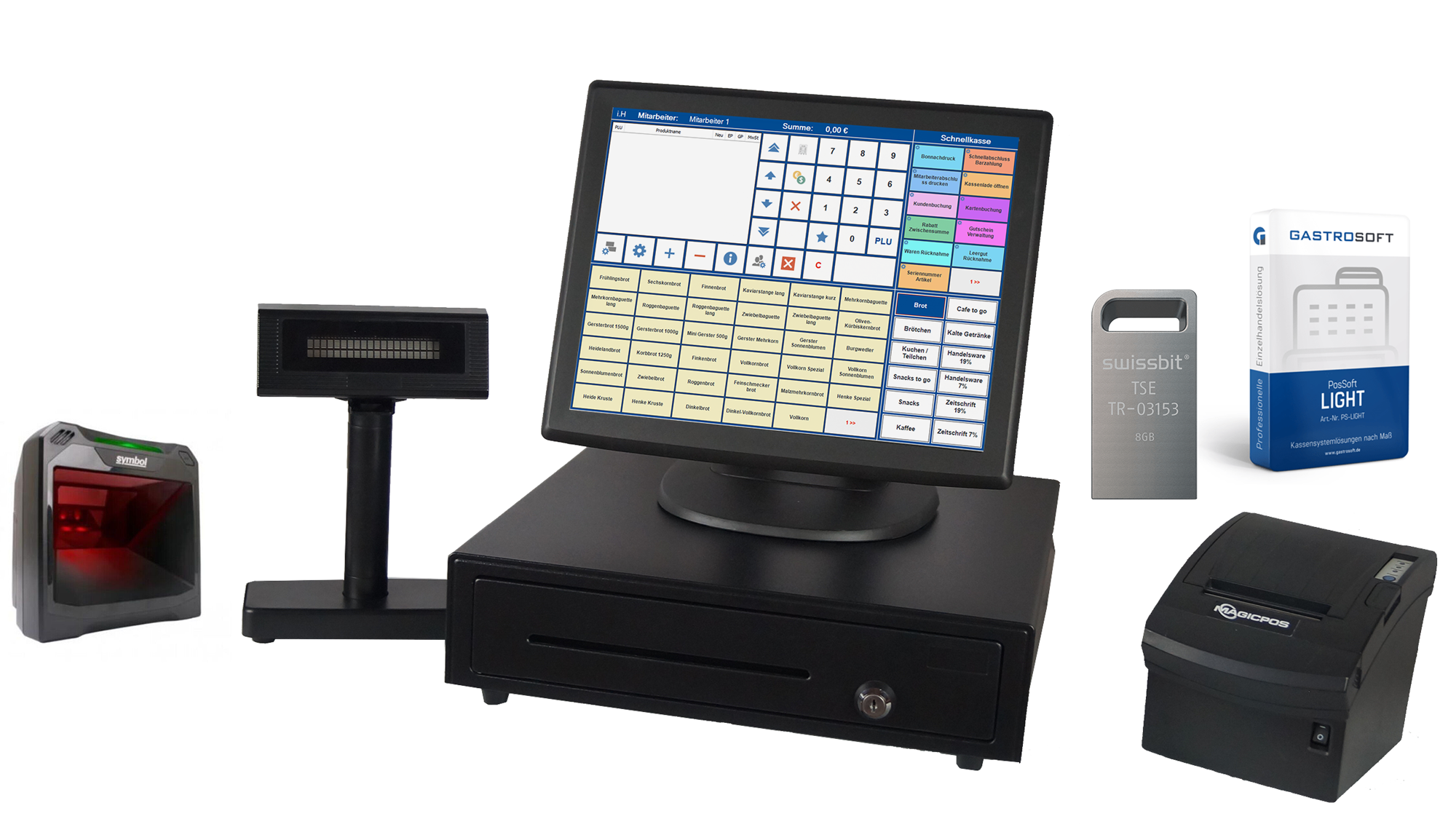 Handel Kassensystem 15 Zoll Touch Set + UltraSlimPlus + Kassensoftware PosSoft + TSE-VIP-Paket Handel Kassensystem 15 Zoll Touch Set + UltraSlimPlus + Kassensoftware PosSoft + TSE-VIP-Paket