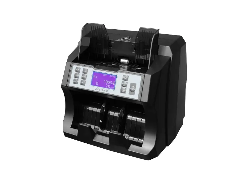 Schwarze Banknotenzählmaschine mit Display vorne