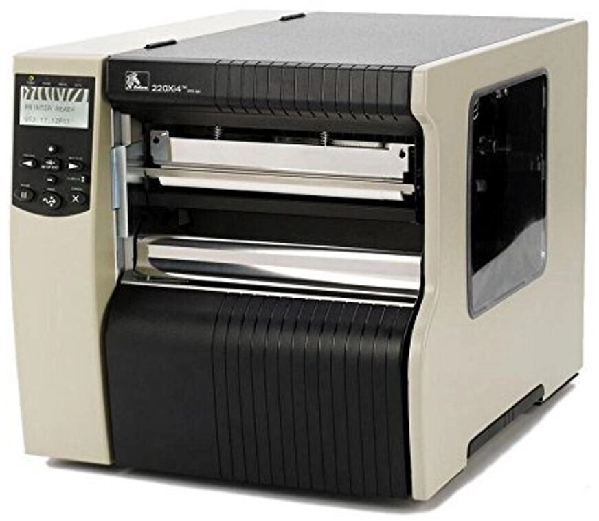 Zebra 220Xi4 Etikettendrucker für Thermotransferdruck mit 300 dpi, 224 mm Druckbreite, Abschneider und USB, RS232, Parallel, Ethernet