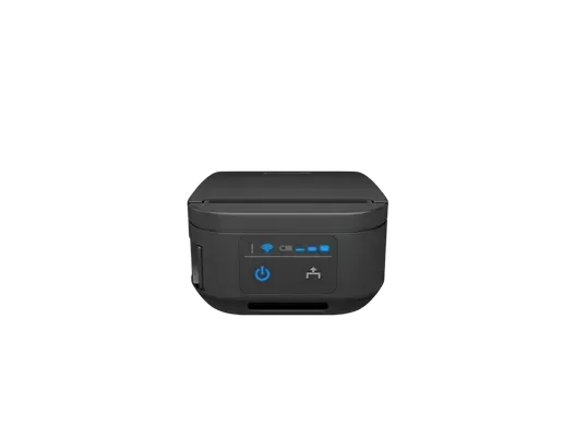 Schwarzer kompakter WLAN-Thermodrucker Vorderansicht