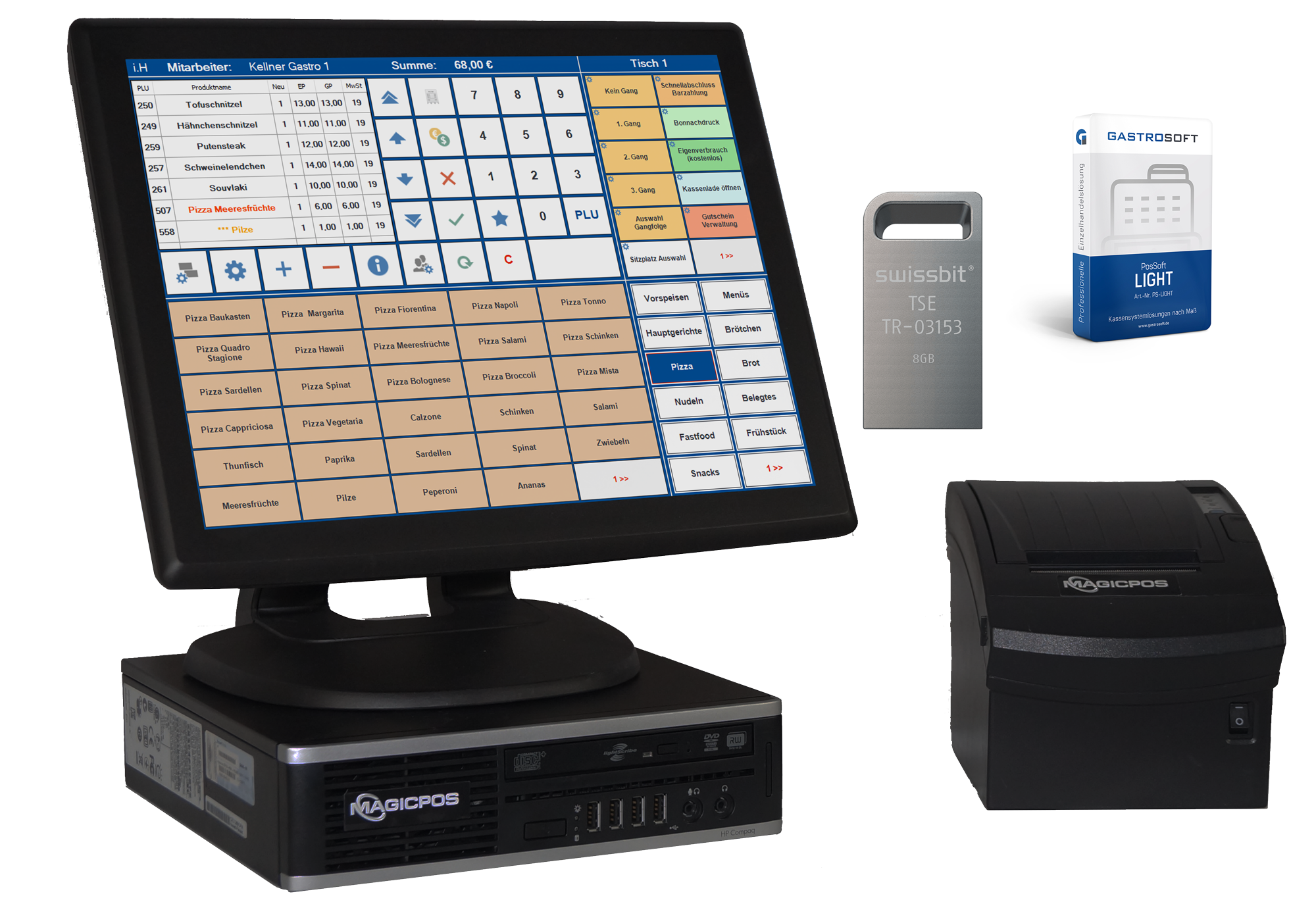 Handel Kassensystem 15 Zoll Touch + UltraSlimSet Rechner + Kassensoftware PosSoft + TSE-VIP-Paket Handel Kassensystem 15 Zoll Touch + UltraSlimSet Rechner + Kassensoftware PosSoft + TSE-VIP-Paket