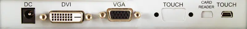 Rückseite Monitor mit DC DVI VGA USB und Kartenleser
