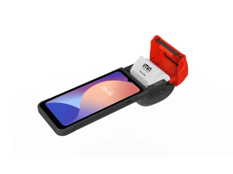 Schwarzes mobiles POS-Terminal mit rotem Bondrucker