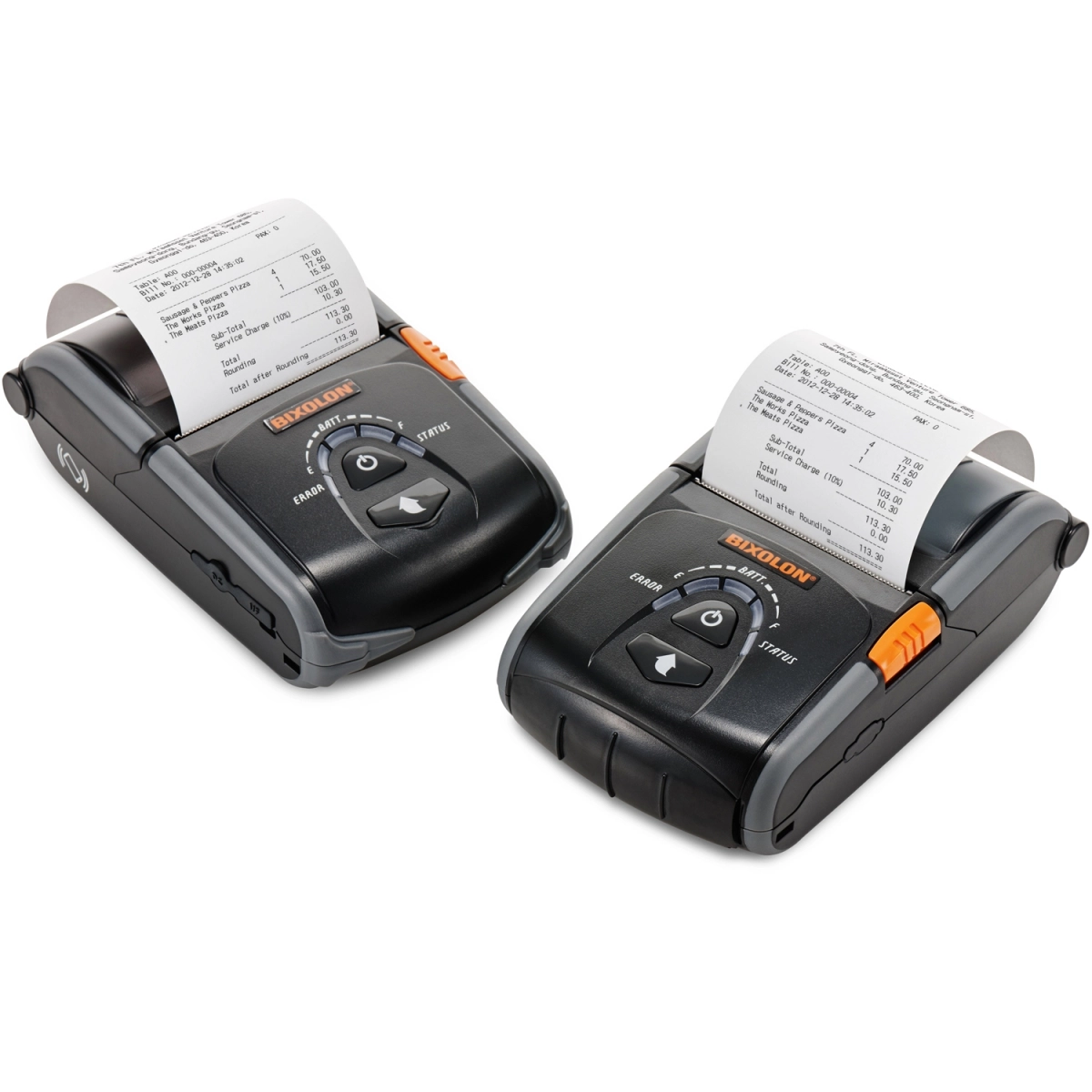 Zwei mobile Bixolon Belegdrucker mit ausgedruckten Quittunge
