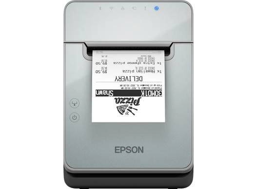 Epson TM-L100 Etikettendrucker in Schwarz mit gedrucktem Bon, Thermodirektdrucker für trägerlose Etiketten mit USB, RS232 und Ethernet