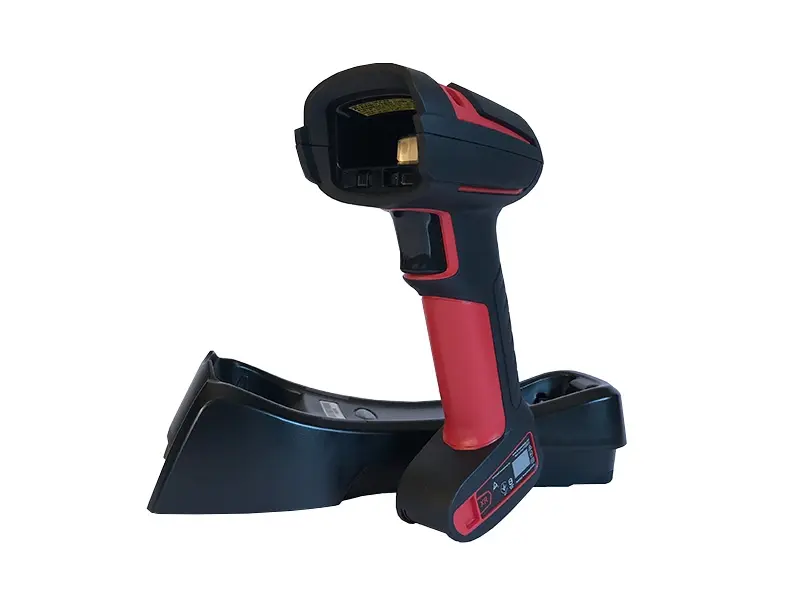 Kabelloser Barcode-Scanner mit Basisstation, schwarz-rot