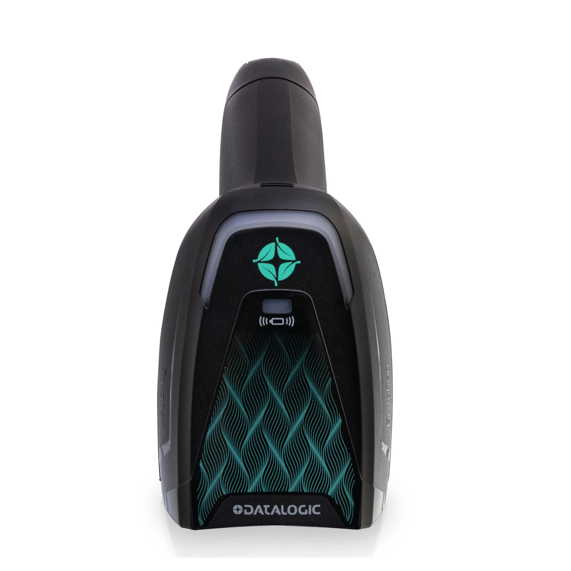 Schwarzer Datalogic Barcode-Scanner mit grüner LED-Frontansi