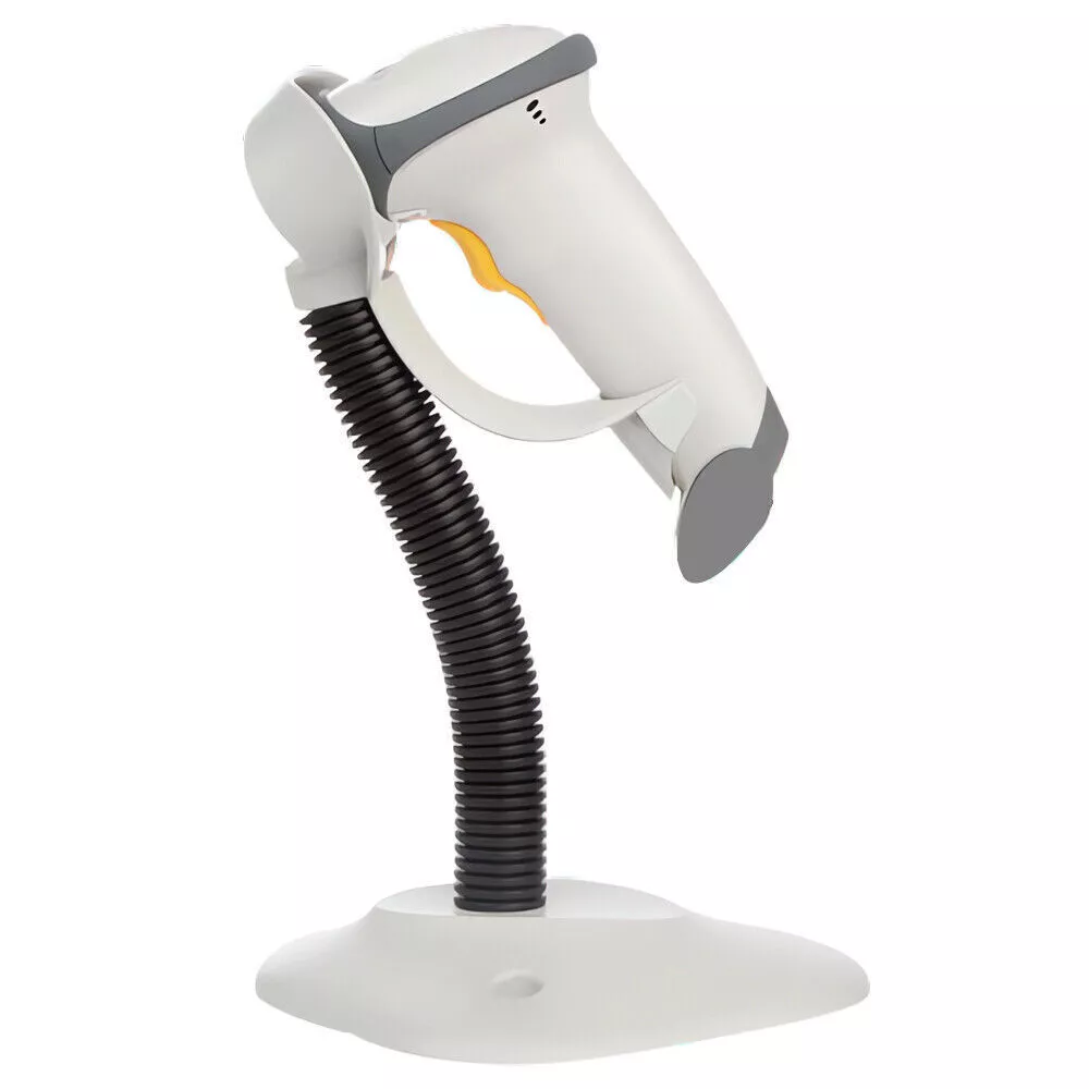 Weißer Hand-Barcodescanner mit flexiblem Ständer