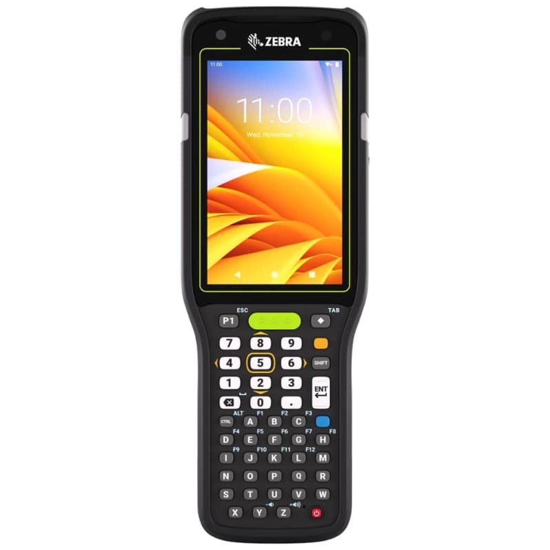 Zebra mobiles Datenerfassungsgerät mit farbigem Touchdisplay, Scan-Tasten und physischer Tastatur auf weißem Hintergrund