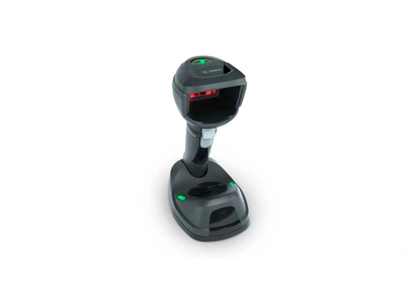 Schwarzer Zebra DS9908 Barcode-Scanner auf Standfuß