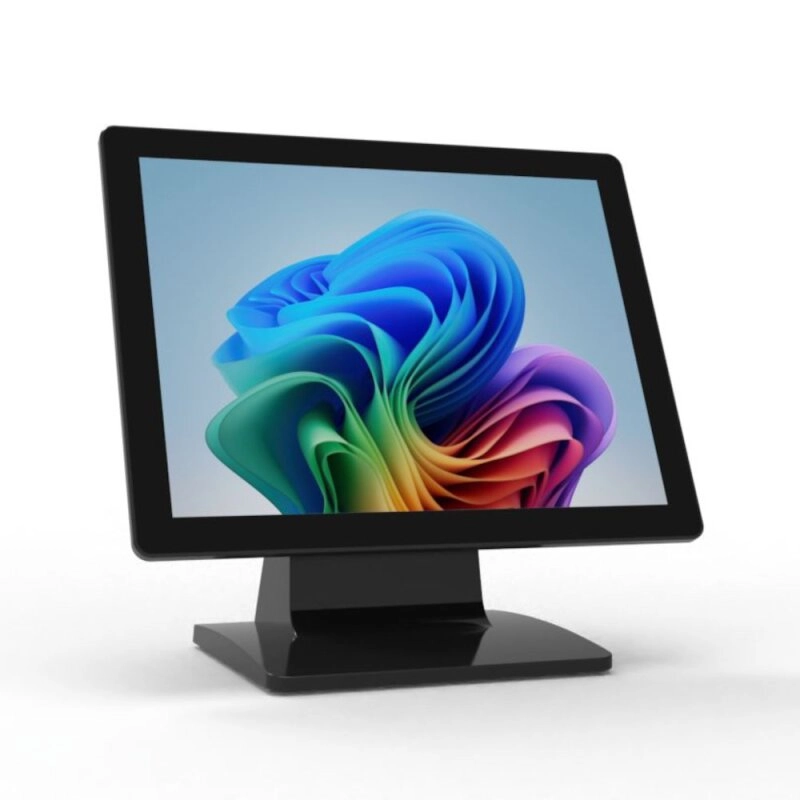 MagicPOS MP-B15 15 Zoll Touchmonitor in Schwarz mit Standfuß für POS-Kasse, resistiver USB-Touch sowie DVI- und analogem Anschluss