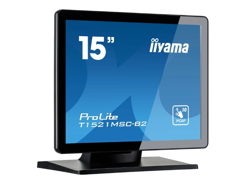 Iiyama ProLite T1521MSC-B2 15 Zoll Touchmonitor in Schwarz mit kapazitivem 10-Punkt-Multitouch, Glasfront und Standfuß