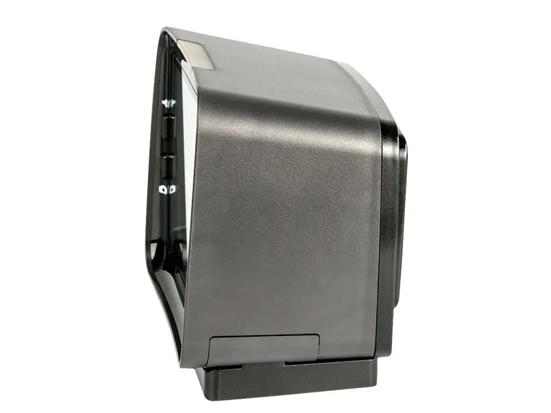 Seitansicht eines kompakten stationären Barcode-Scanners