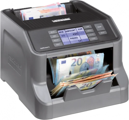 Elektronischer Safescan Geldscheinzähler zählt Euro-Banknote
