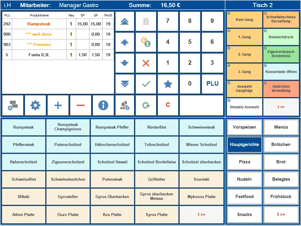 Screenshot eines Gastronomie Kassensystems mit Tischauswahl