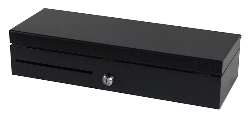 Kassenklapplade MagicPOS 410FT schwarz nach oben öffnend, Maße 460x100x170mm (BxHxT), 6 Scheinfächer