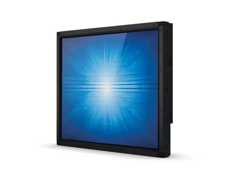 Schwarzer Industrie-Einbaumonitor mit blauem Display