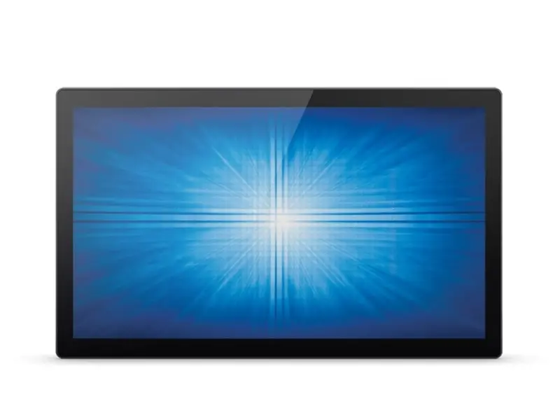 Schwarzer LED-Monitor mit blau leuchtendem Display