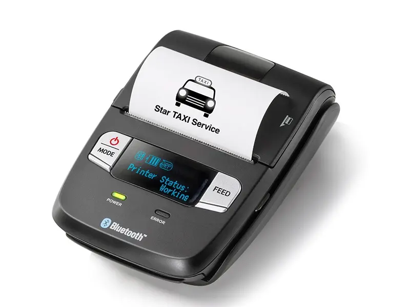 Schwarzer mobiler Bluetooth-Bondrucker mit Taxi-Beleg