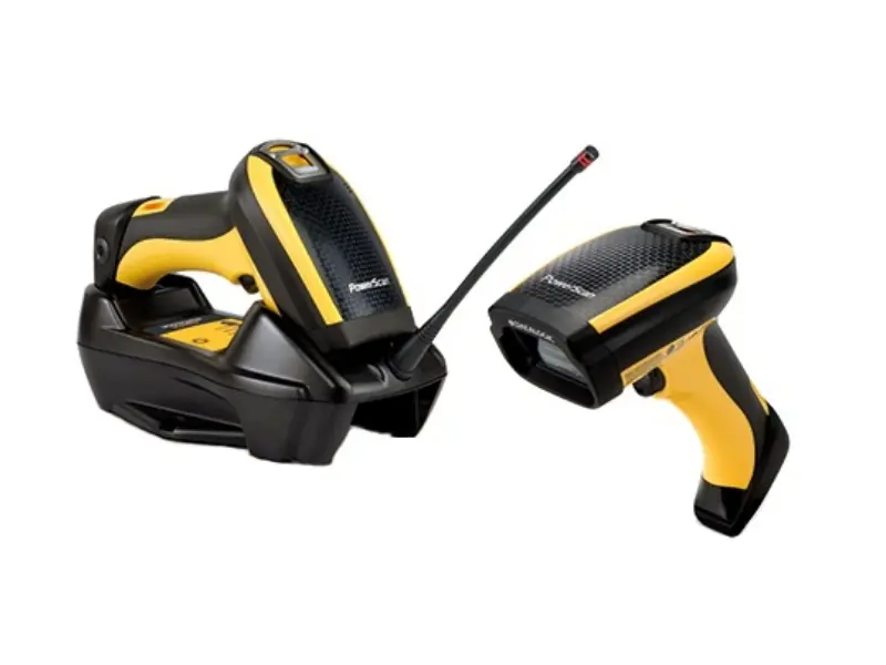 Funk Hand-Barcodescanner mit Ladestation in Gelb-Schwarz