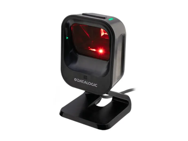 Schwarzer Datalogic Präsentations-Barcodescanner auf Standfu