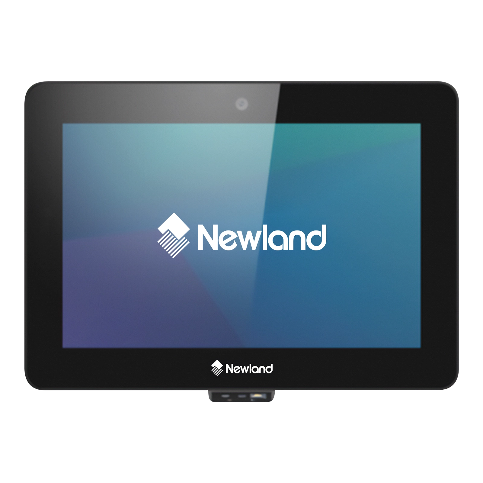 Front view of Newland NQuire 750 Stingray II 7-inch Android 13 kiosk tablet with touchscreen, integrated 2D scanner, 4G and PoE for retail self-service.