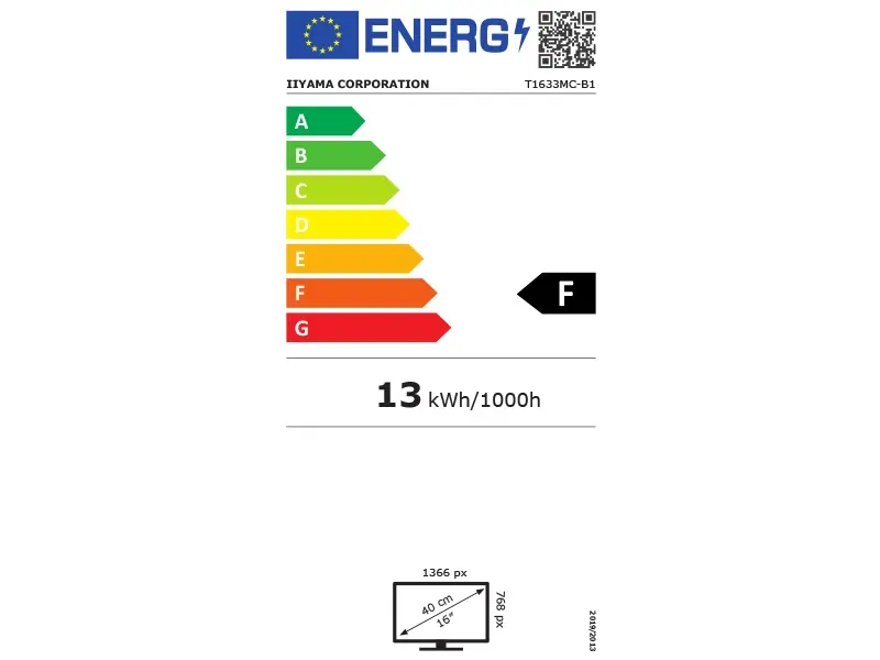 Energieeffizienzklasse F, 13 kWh/1000h, iiyama T1633MC-B1