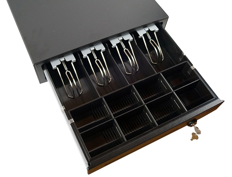 Schwarze Kassenschublade mit Münz- und Scheinfach