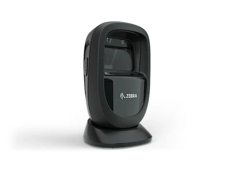 Schwarzer Zebra 2D Barcode-Scanner auf Standfuß