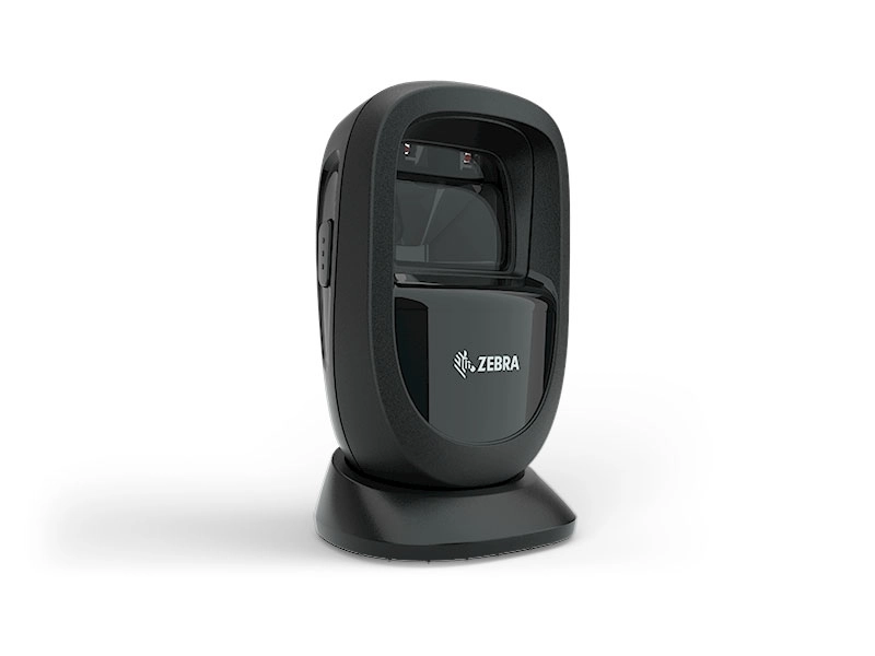 Schwarzer Zebra 2D Barcode-Scanner auf Standfuß