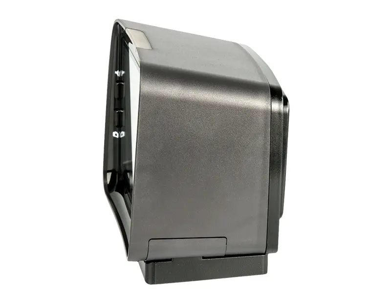 Schwarzer stationärer Barcode-Scanner von der Seite