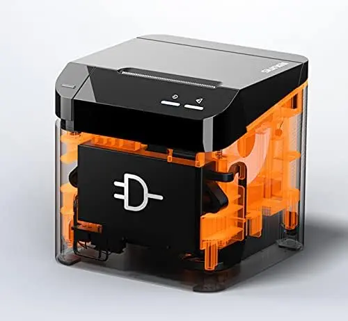 Moderner transparenter 3D-Drucker mit orangefarbenen Element