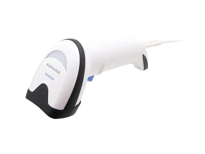 Weißer Datalogic QuickScan Barcodescanner mit Kabel