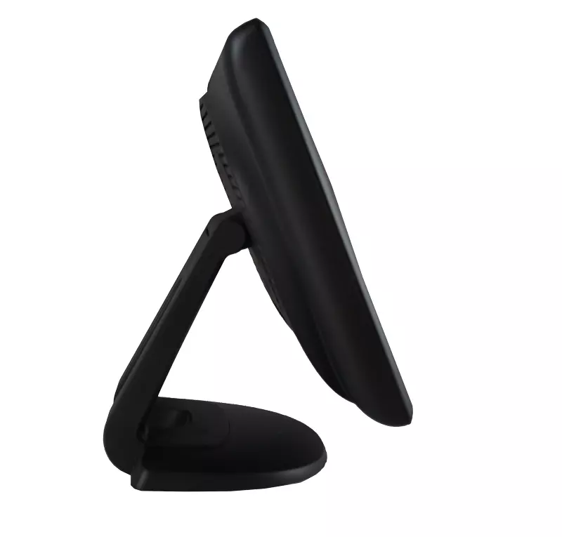 Seitenansicht eines schwarzen LED-Monitors auf Standfuß