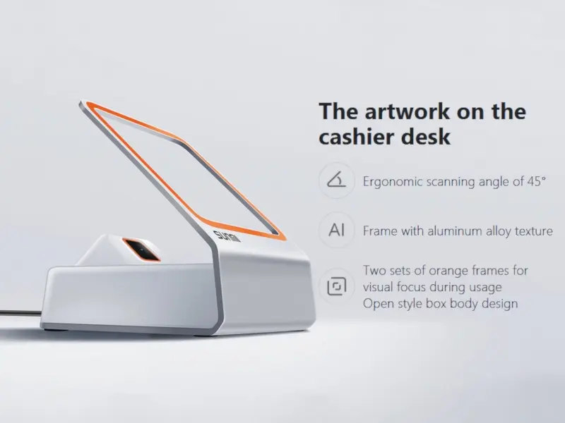Ergonomischer Kassenscanner mit orangefarbenem Rahmen