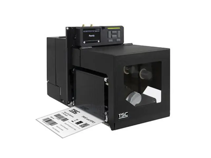 Schwarzer TSC Etikettendrucker druckt Barcode-Etikett