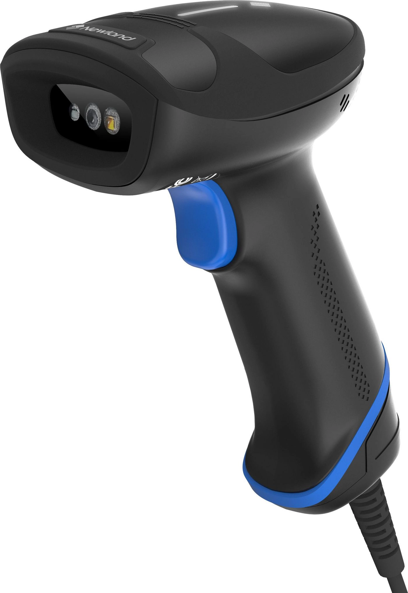Newland kabelgebundener Handscanner in Schwarz-Blau mit ergonomischem Griff und Scanmodul