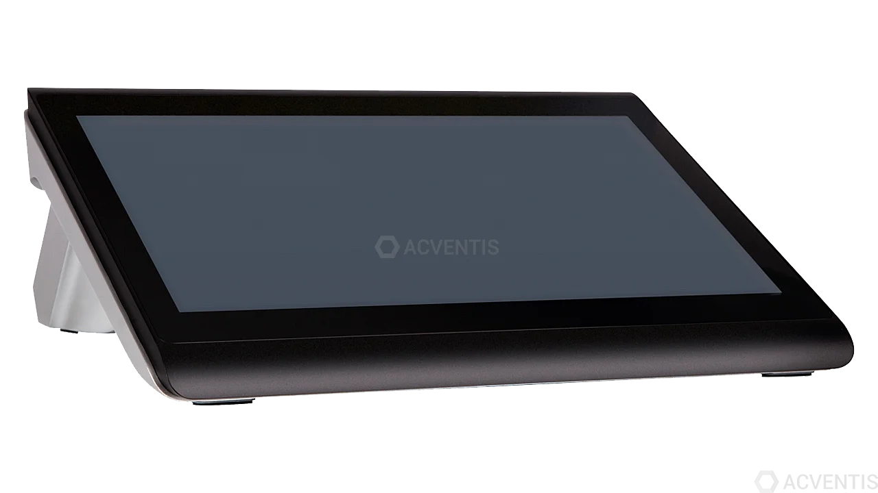 Seitliche Ansicht eines flachen 15 Zoll Touch-Monitors